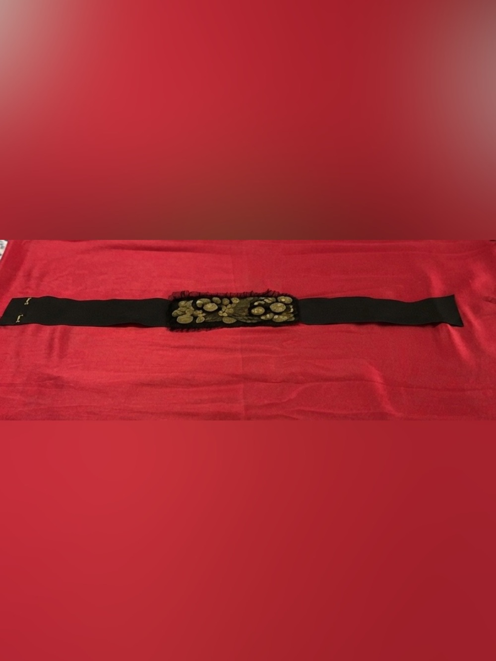 BCBGMaxAzria Elastic Black and Gold Floral Belt